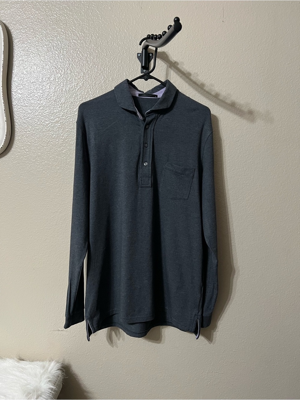 Men's Greyson Long-Sleeve Polo Shirt - Charcoal Grey/Lavender. Sz-Lg